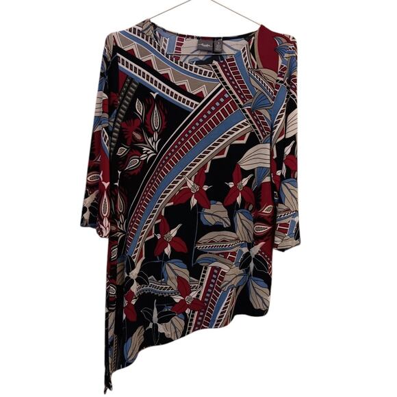 CHICO'S TRAVELERS 1 Slinky Long Tunic Top Asymmetric M/8‎ Colorful Vacation Work - Picture 7 of 8